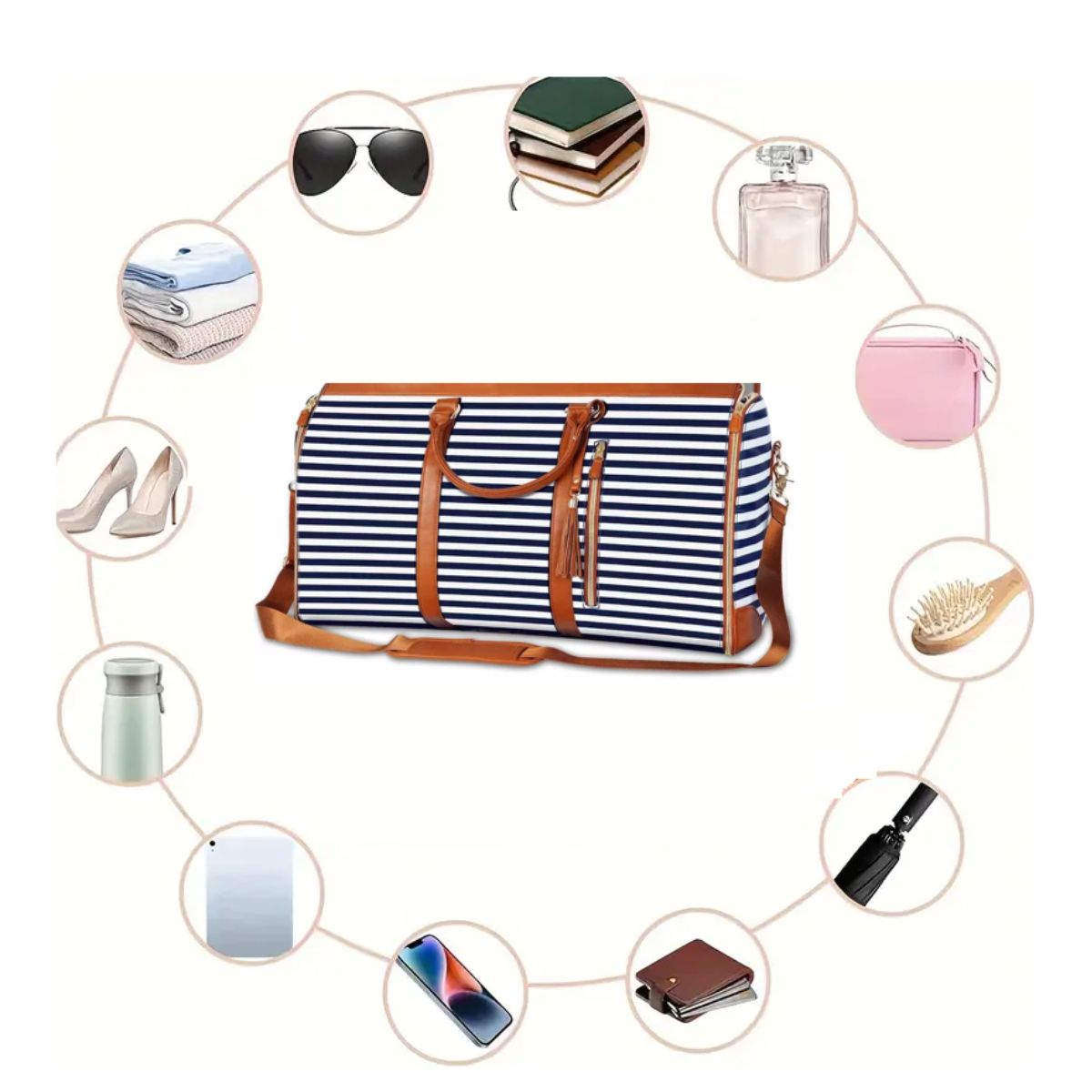 GENERICO - MALETA  BOLSA DE VIAJE PLEGABLE CONVERTIBLE PAR VIAJE COLOR RAYAS AZULES