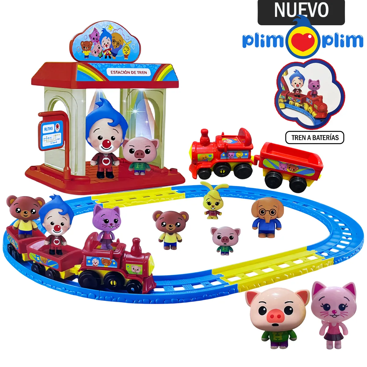 PLIM PLIM - Juguete Set Estacionamiento Tren de Plim Plim con Luces y Sonido