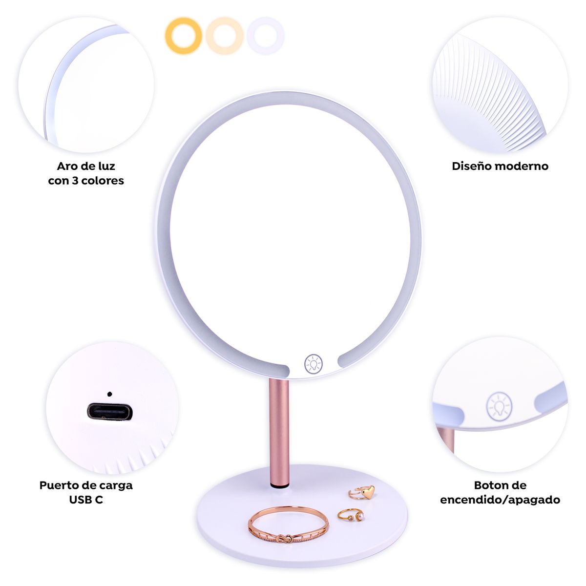 BELLESPA COSMETICS - Espejo de Tocador Galaxy Led Blanco