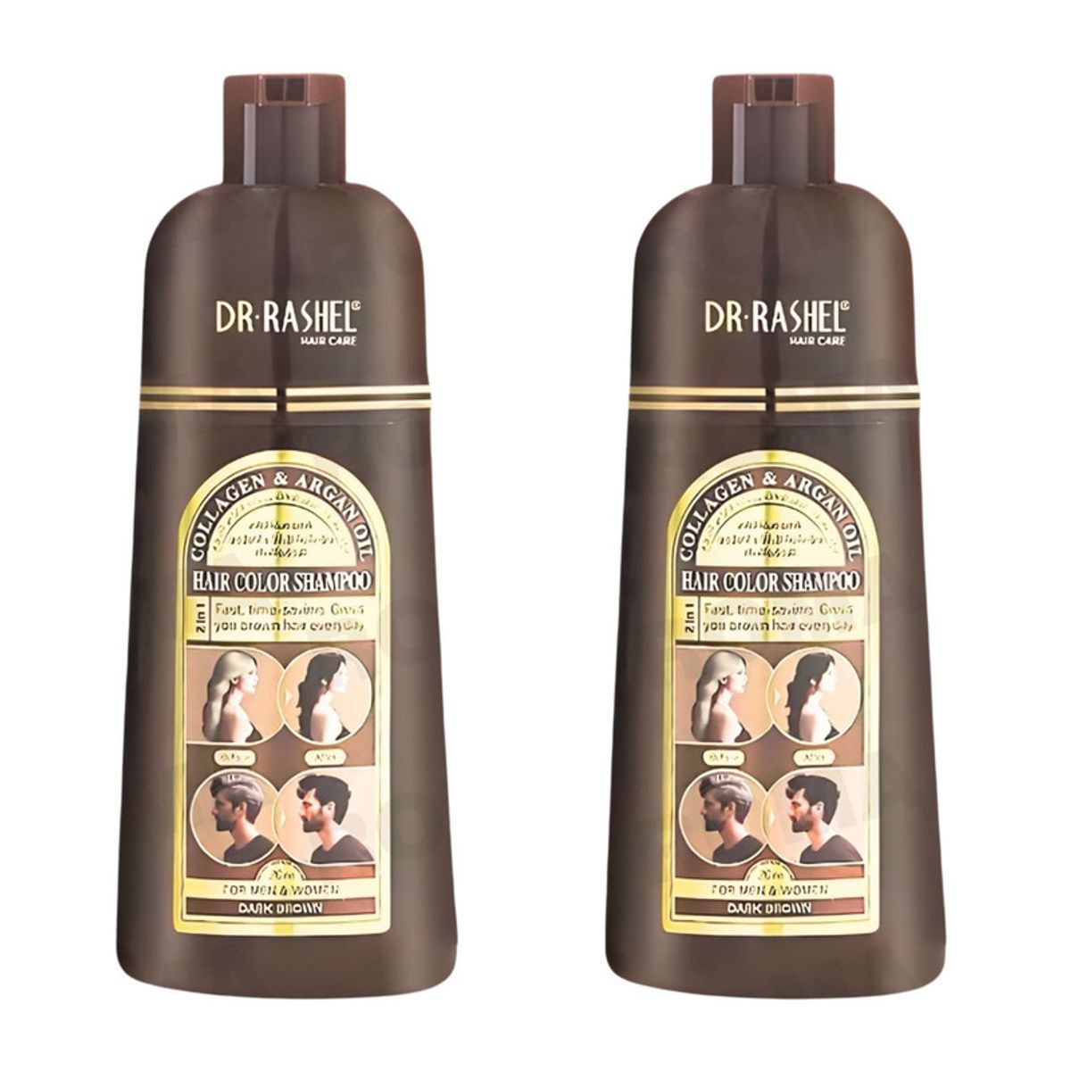 GENERICO - PACK 2 SHAMPOO TINTE COLÁGENO Y ACEITE ARGÁN CASTAÑO 400ML DR RASHEL