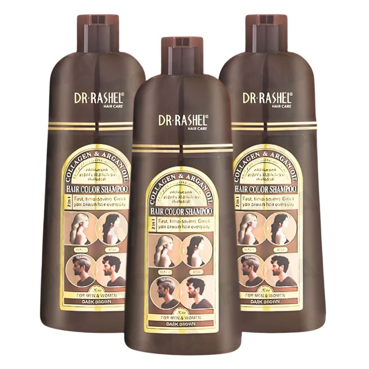 GENERICO - PACK 3 SHAMPOO TINTE COLÁGENO Y ACEITE ARGÁN CASTAÑO 400ML DR RASHEL