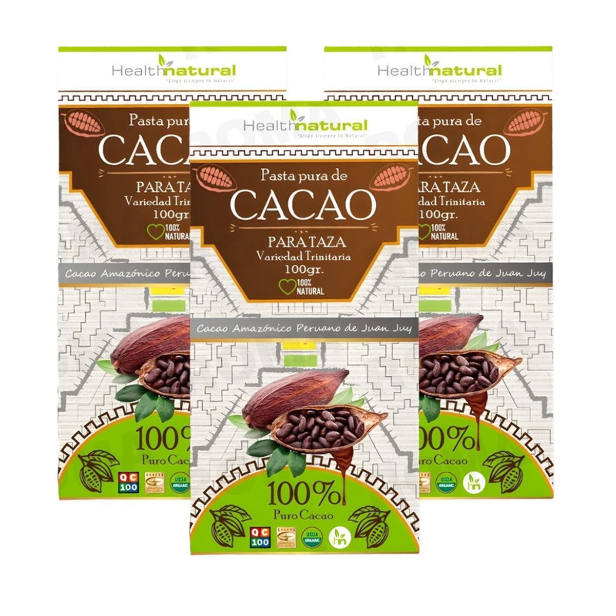 HEALTHNATURAL - PACK 3 PASTA PURA DE CACAO EN BARRA 100G HEALTHNATURAL