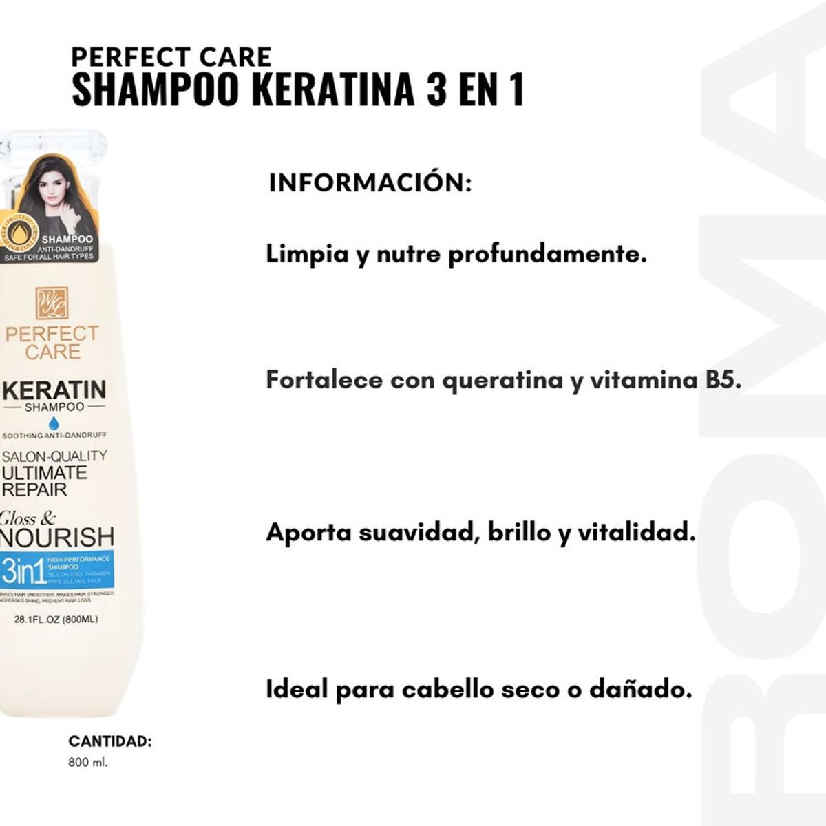GENERICO - PACK 2 SHAMPOO KERATINA 3 EN 1 800ML PERFECT CARE