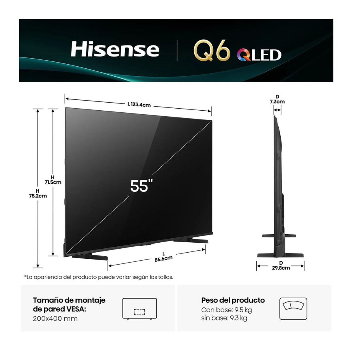 Hisense - Televisor 55" QLED HISENSE VIDAA 55Q6QV 2025 + ANT DIGITAL