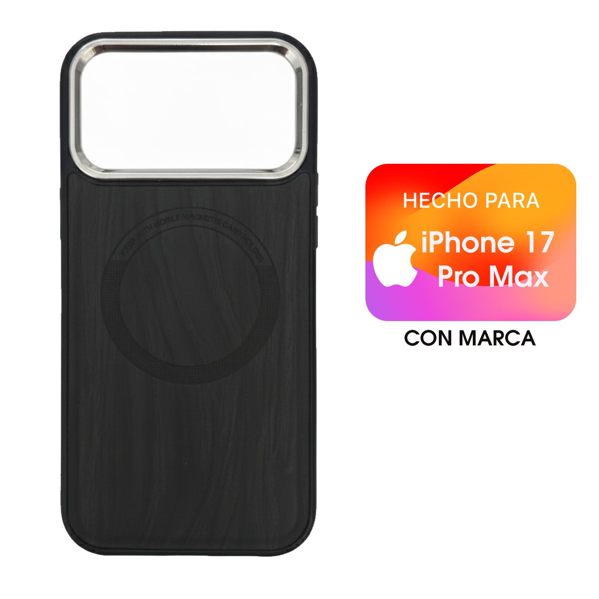ASIA IMPORT - Case Cuerina Con Diseño Madera Para iPhone 17 Pro Ultra Con Marca