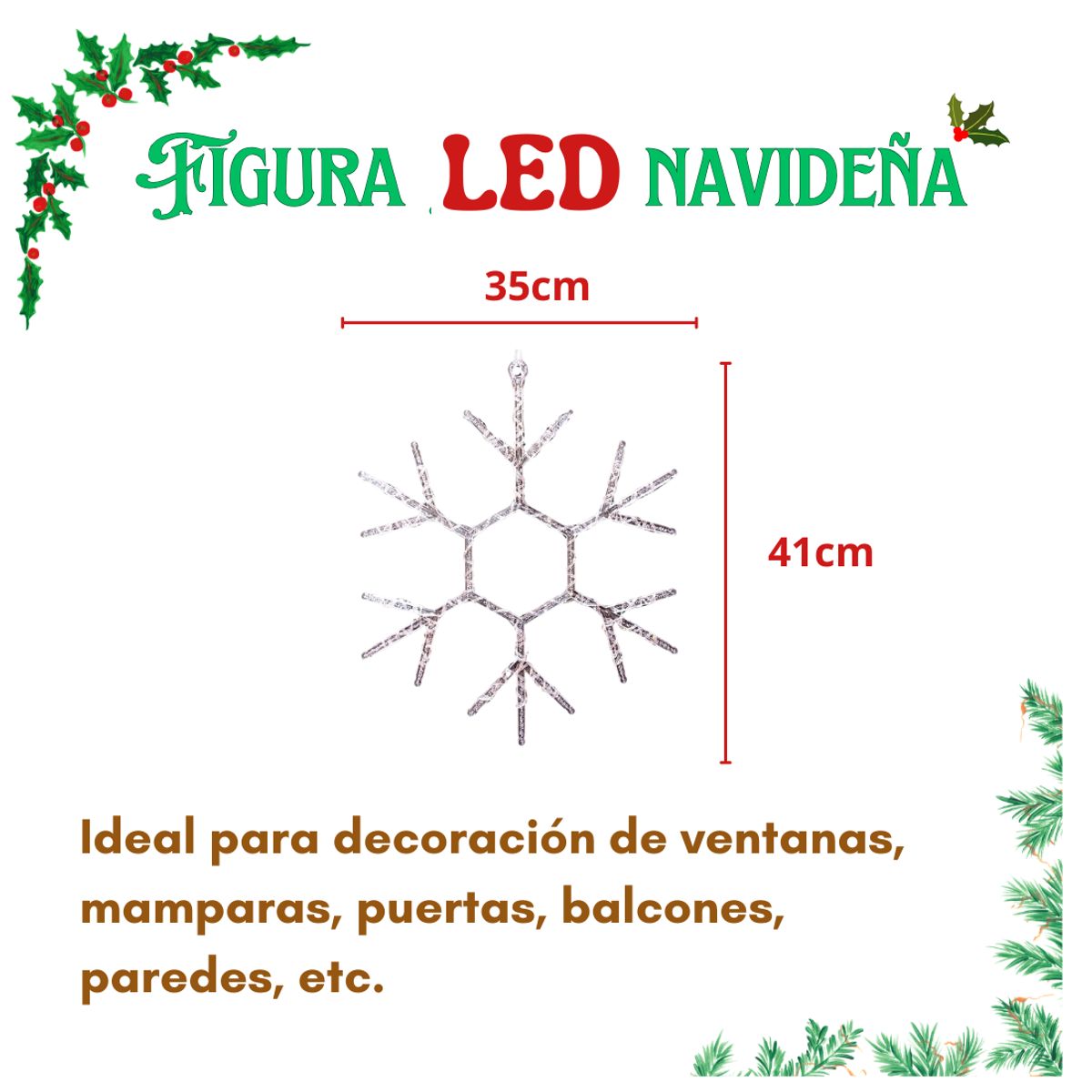 GENERICO - Luces de Navidad LED Navideña de Copo de Nieve Multicolor  Decoración Grande Ventanas Paredes Mamparas