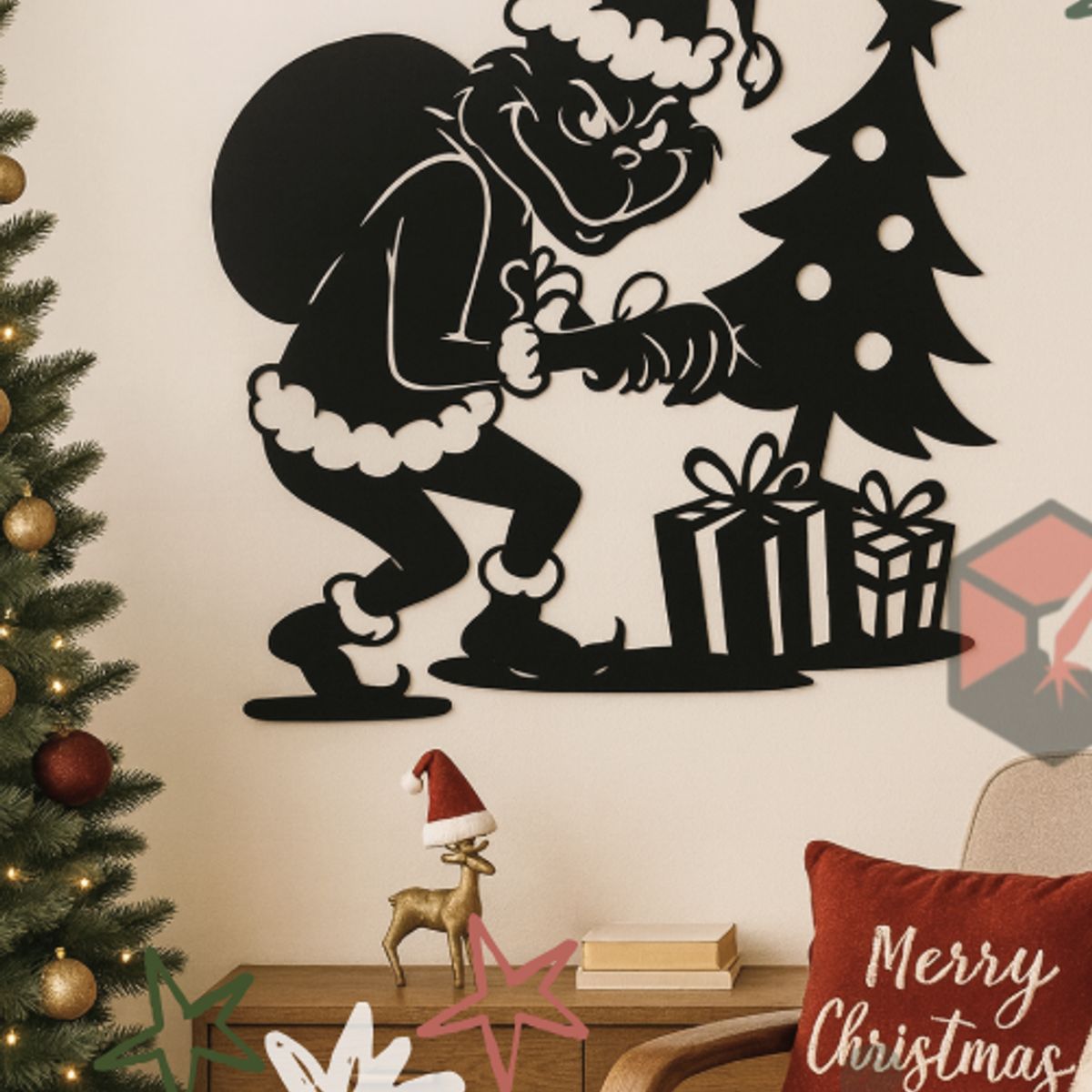 GENERICO - CUADRO DECORATIVO NAVIDAD GRINCH MDF NEGRO