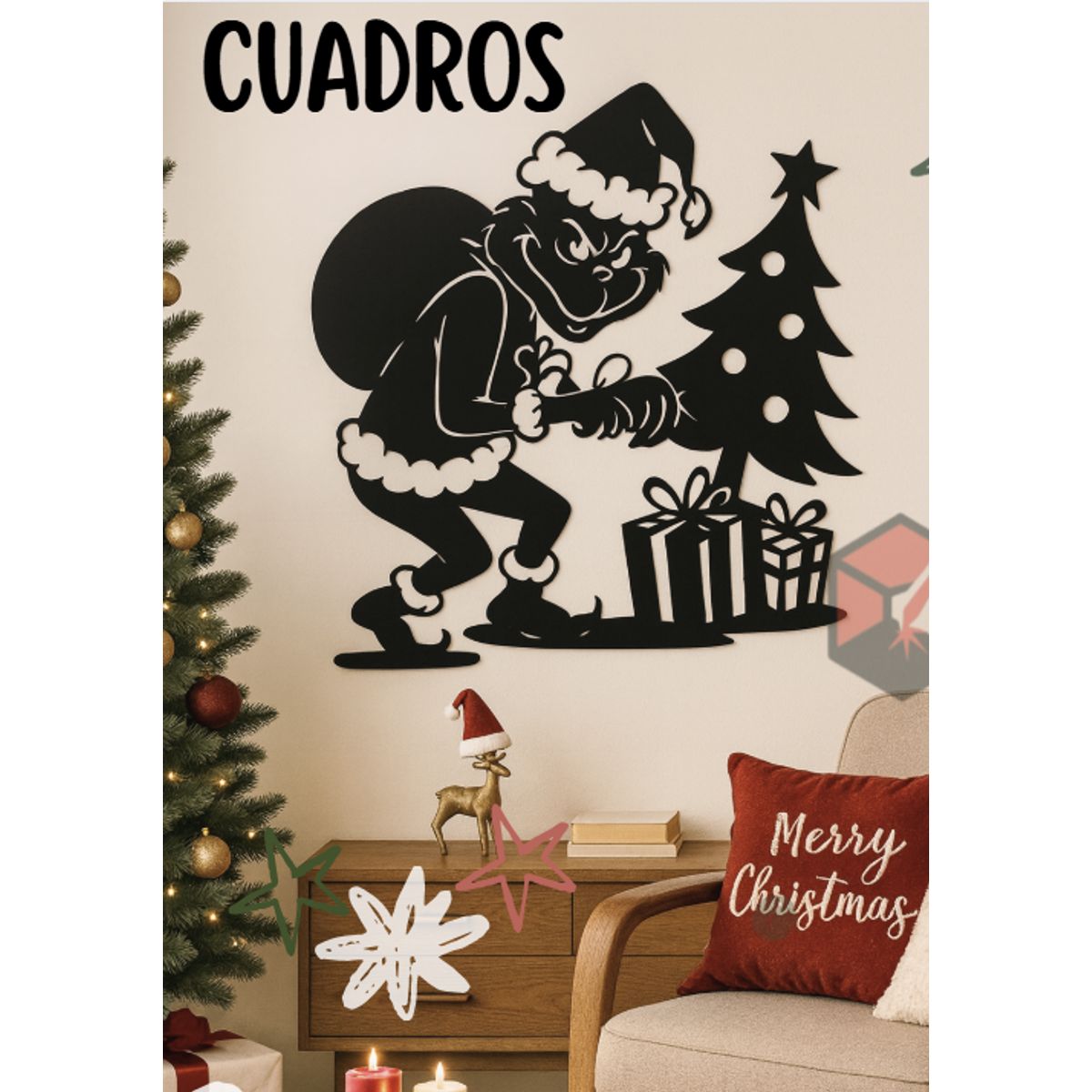 GENERICO - CUADRO DECORATIVO NAVIDAD GRINCH MDF NEGRO