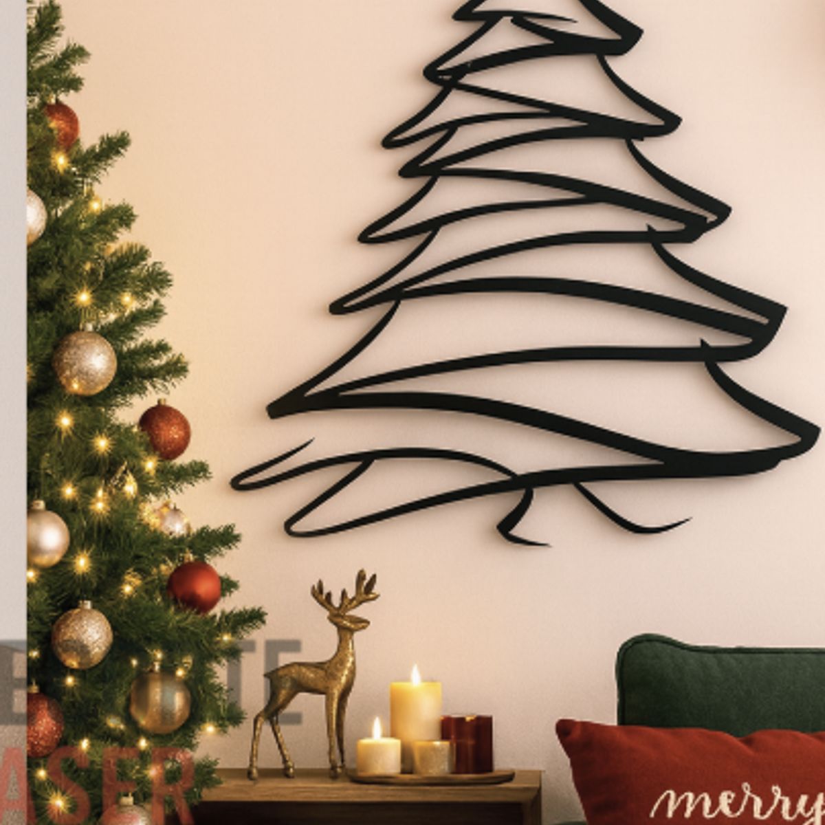 GENERICO - CUADRO DECORATIVO NAVIDAD ARBOL MDF NEGRO