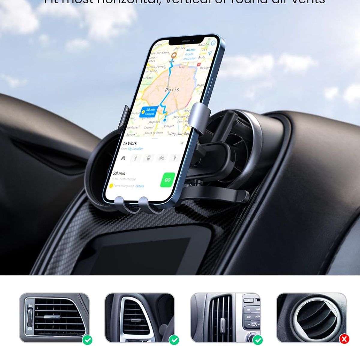 UGREEN - UGREEN Soporte de Celular Para Carro en Rejilla de Aire LP274 30401