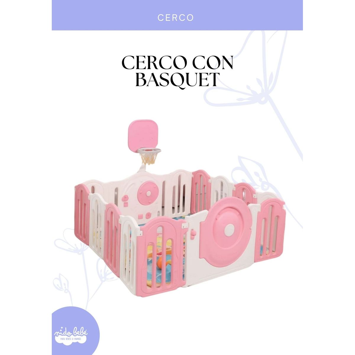 BABY - CORRALITO INFANTIL CERCO DE BASQUET  ROSADO  165 x160 MTS