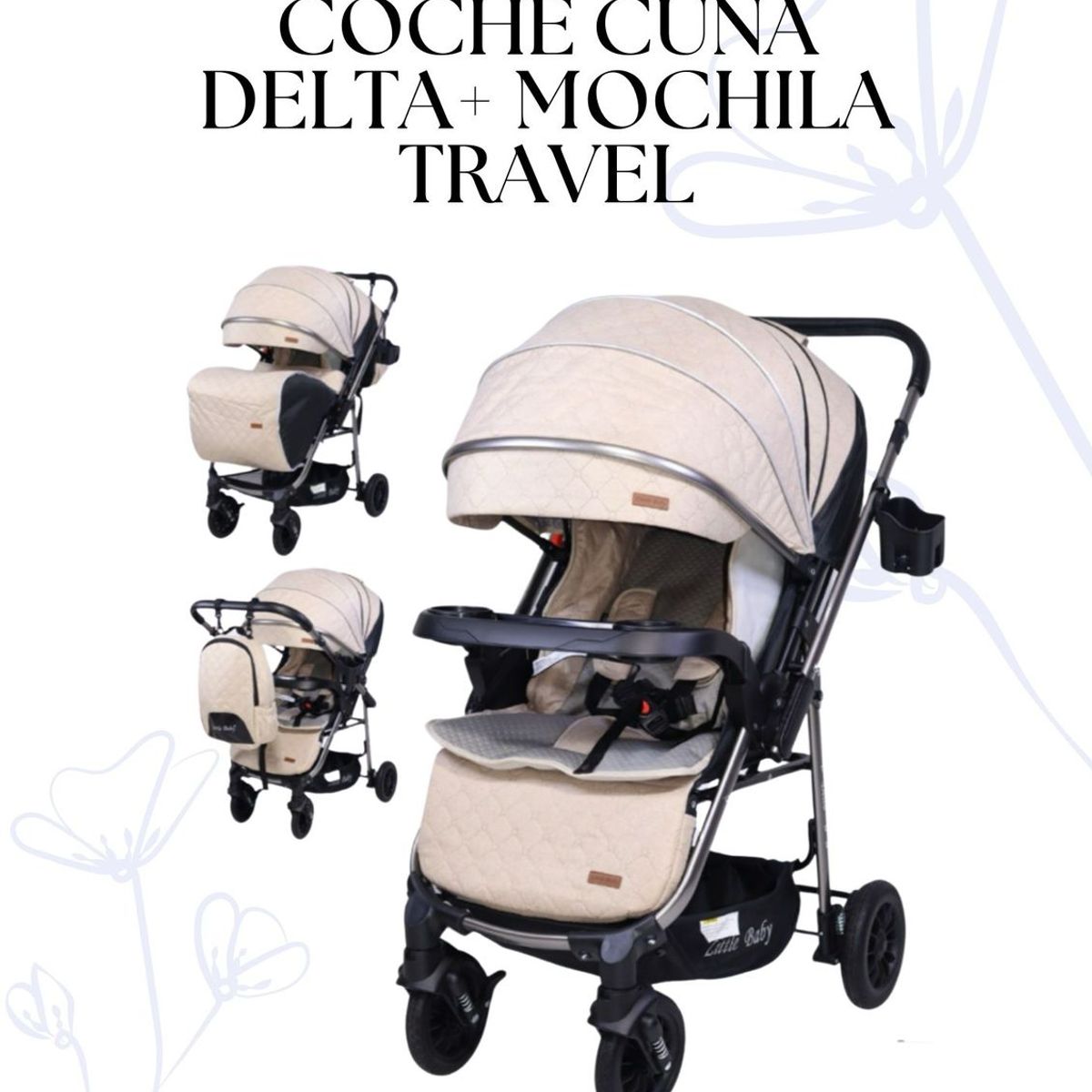 BABY - Cochecuna DELTA + Mochila Travel - CREMA