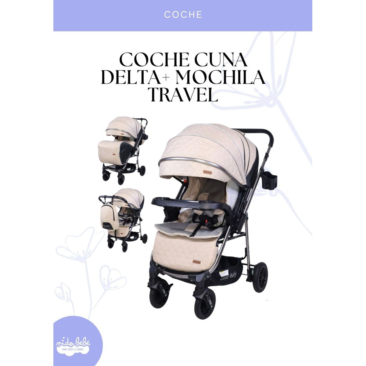 BABY - Cochecuna DELTA + Mochila Travel - CREMA