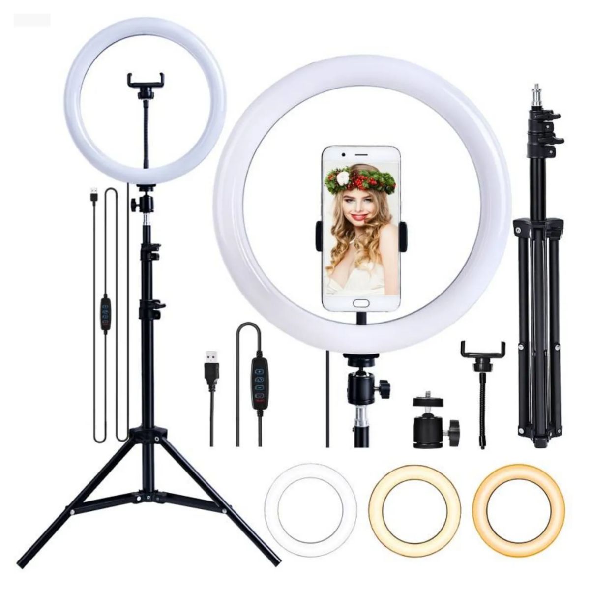 GENERICO - ARO DE LUZ LED 30 CM + TRÍPODE 2.1 M - 3 TONOS DE LUZ