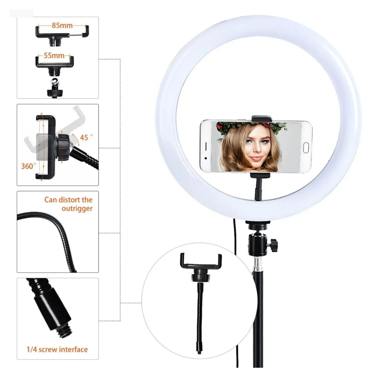 GENERICO - ARO DE LUZ LED 30 CM + TRÍPODE 2.1 M - 3 TONOS DE LUZ