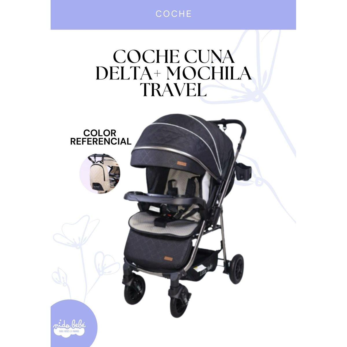 Baby - Cochecuna DELTA + Mochila Travel - NEGRO