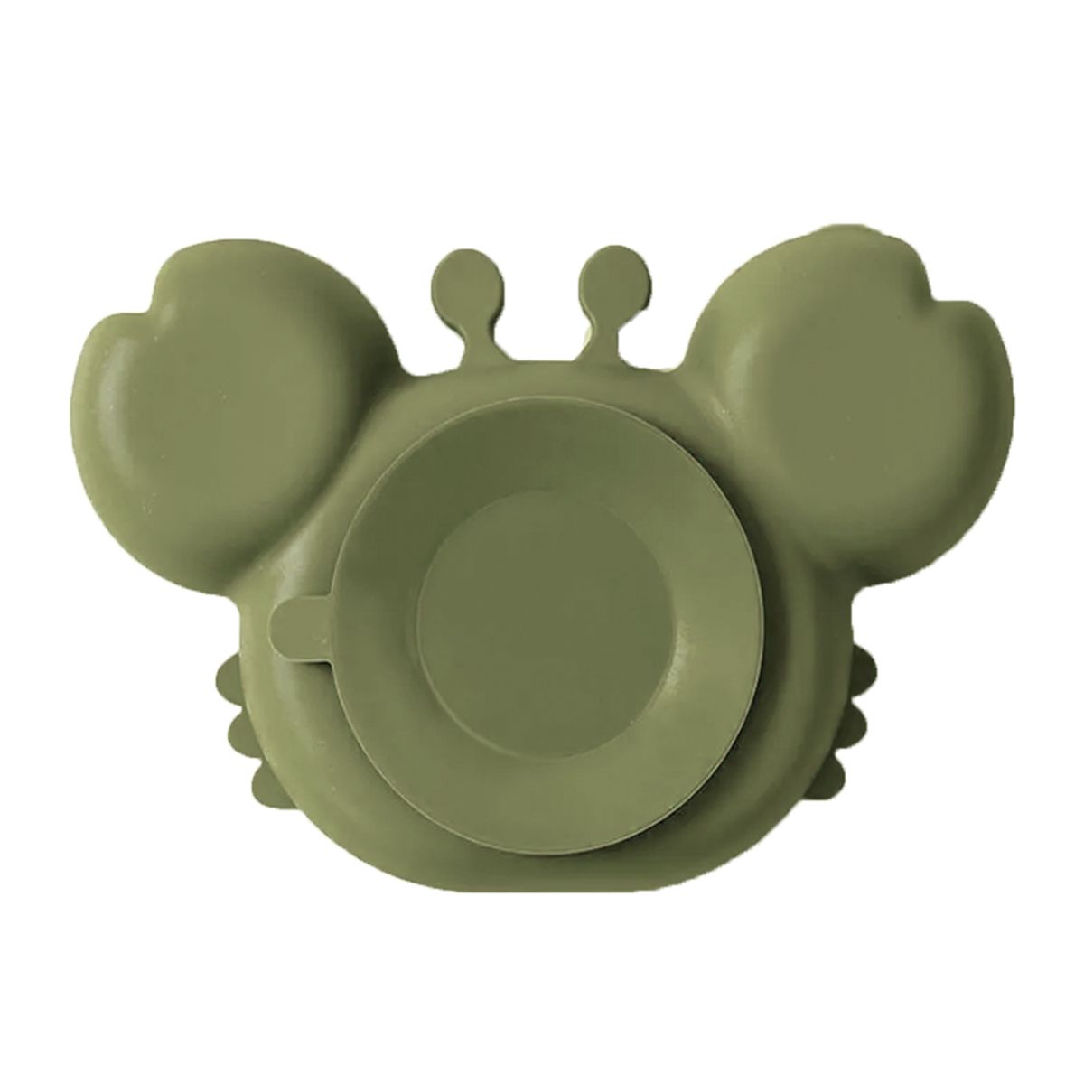 GENERICO - Plato silicona cangrejo verde militar con ventosa para bebe