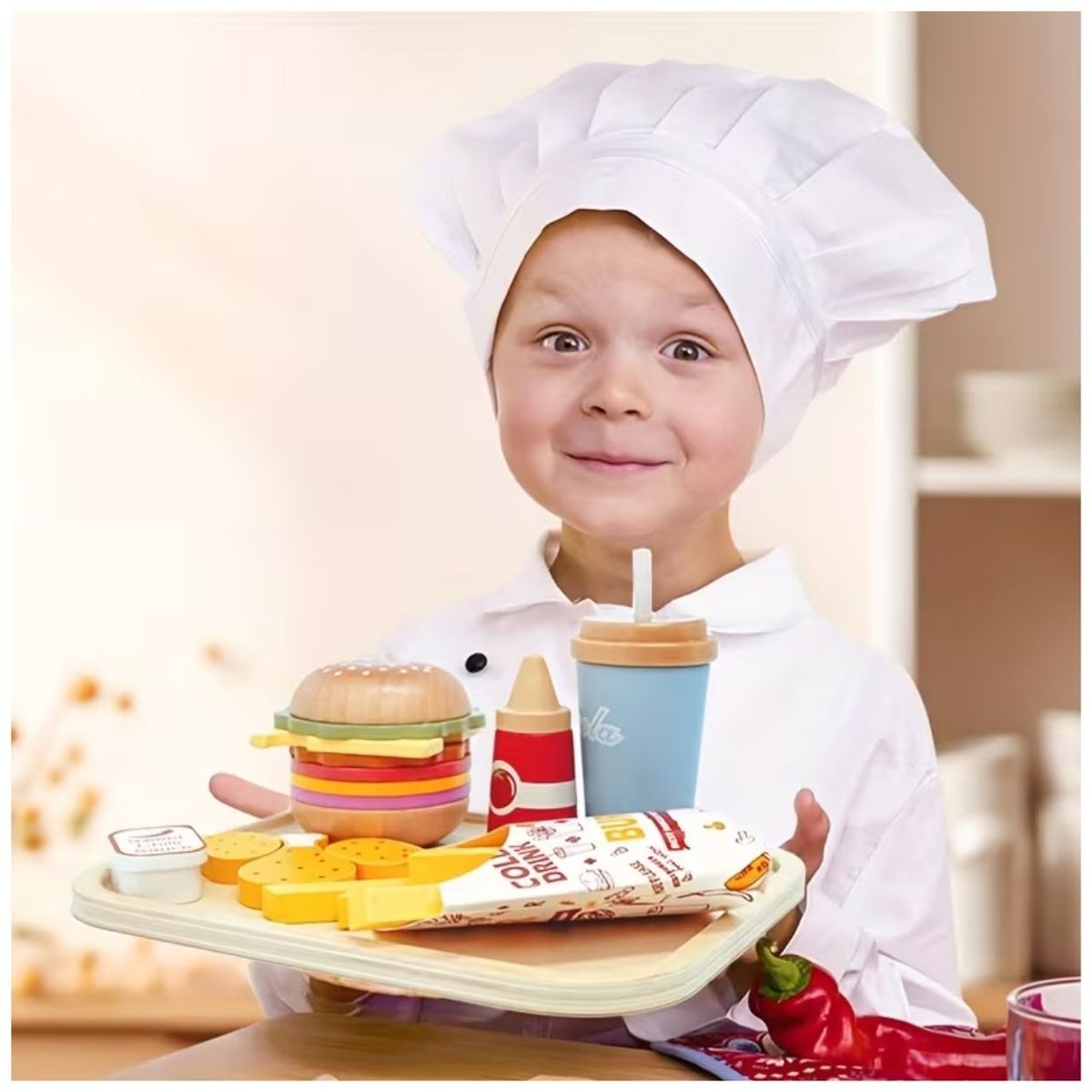 GENERICO - Juego de Hamburguesas y Comida Rápida Realista de Madera para Niños