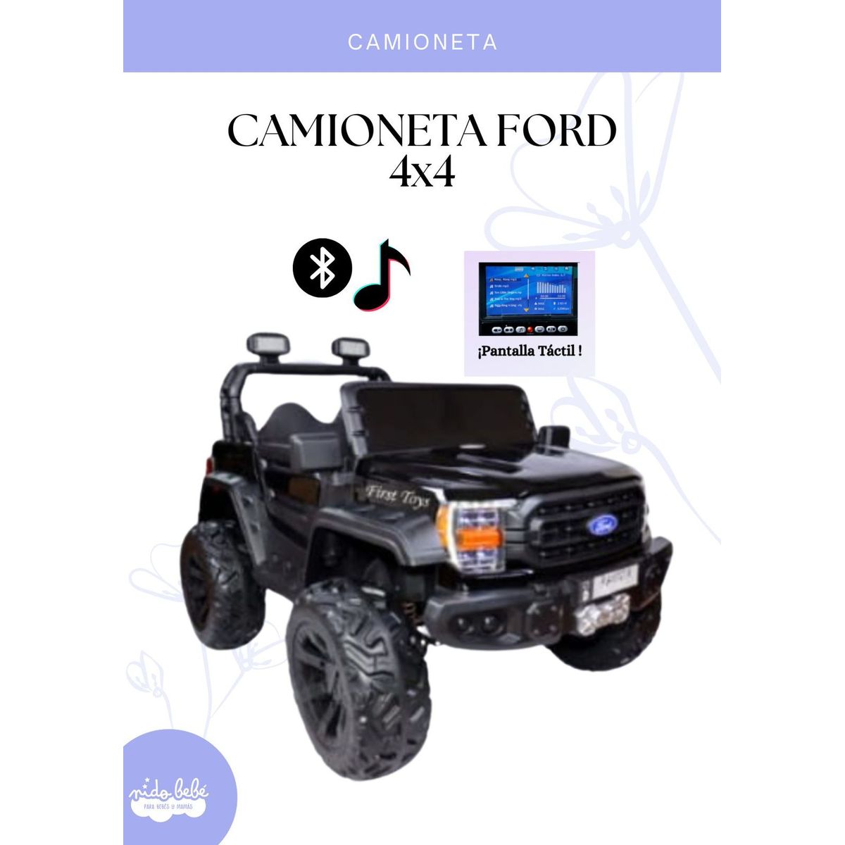 GENERICO - CAMIONETA A BATERÍA FORD 4X4 PARA NIÑOS - COLOR NEGRO
