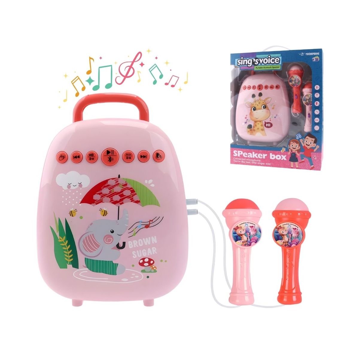 GENERICO - Set Interactivo Parlante Karaoke Infantil con 2 Micrófonos - Rosado - Conectividad Bluetooth