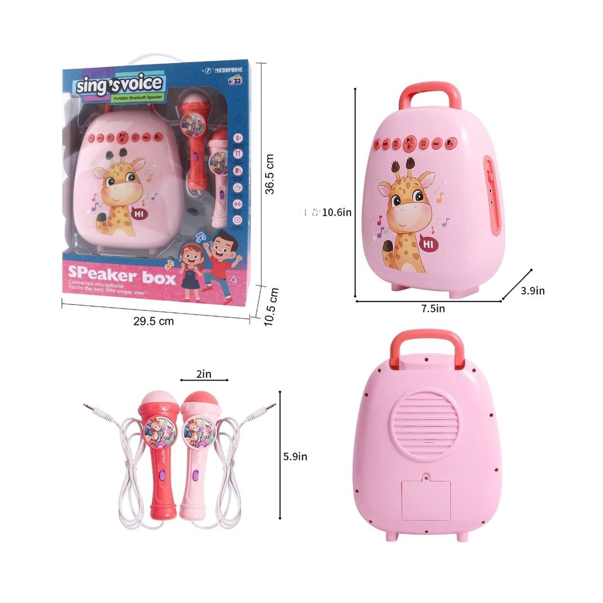 GENERICO - Set Interactivo Parlante Karaoke Infantil con 2 Micrófonos - Rosado - Conectividad Bluetooth