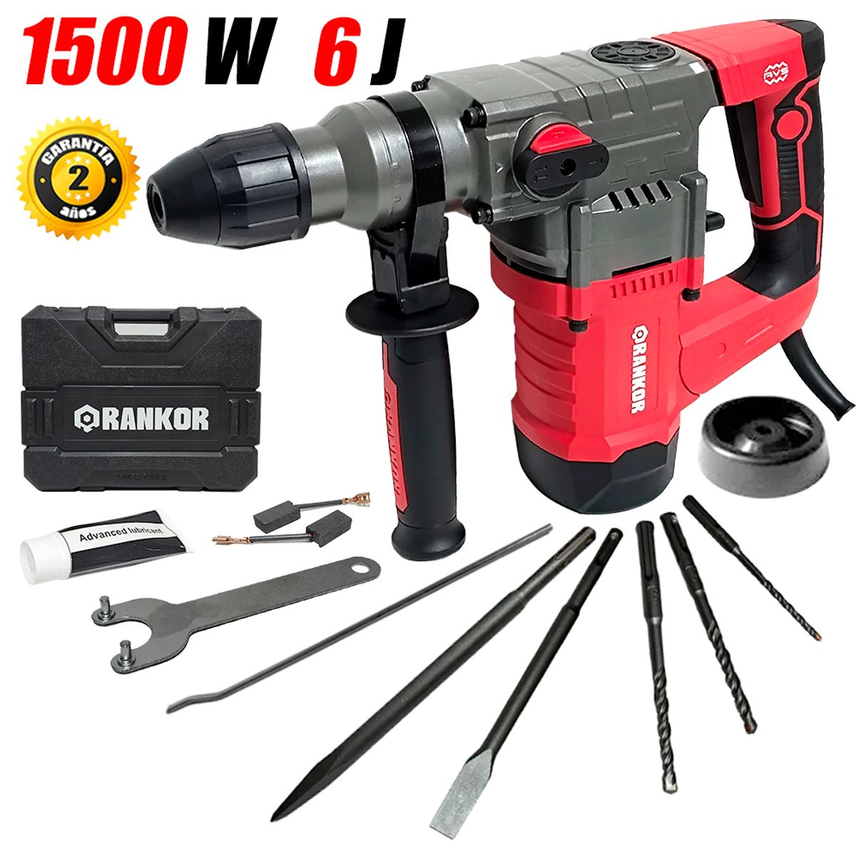 RANKOR - Martillo Perforador Rotomartillo Industrial SDS-Plus Rankor RH150001 1500W 32mm 6J 5kg