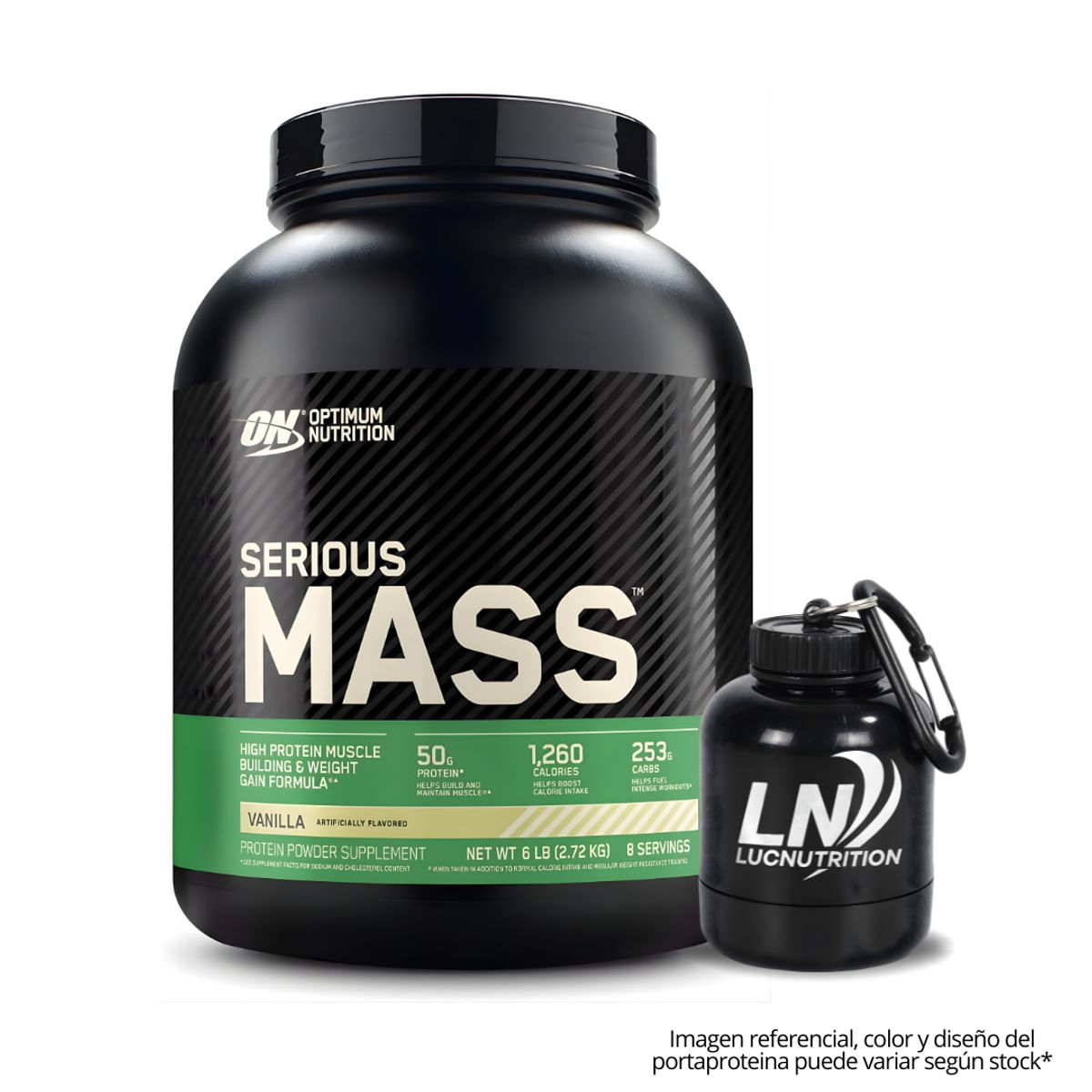 OPTIMUN NUTRITION - Serious Mass 6 LB Ganador de peso - Vainilla + Portaproteina