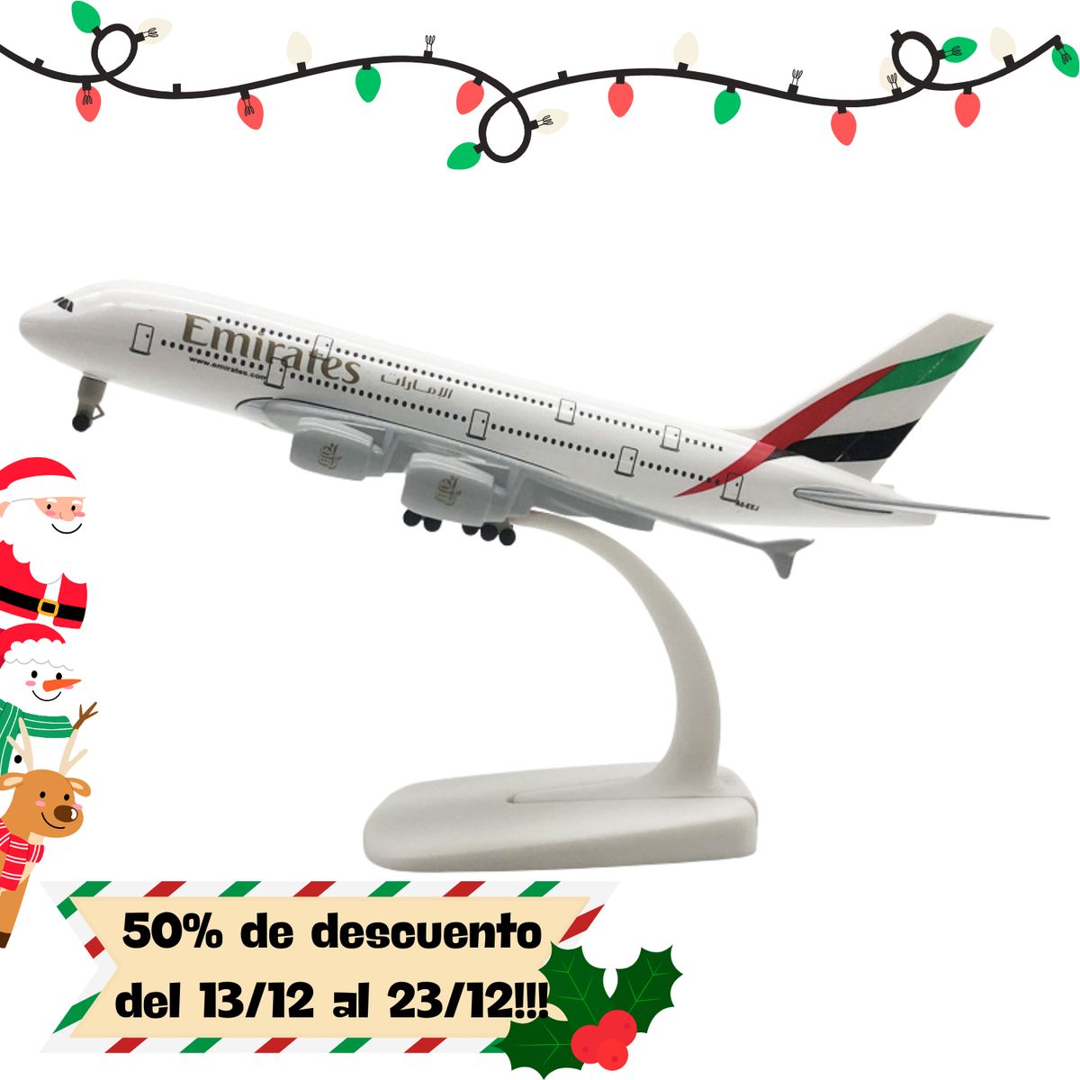 GENERICO - GRANDE Avión de Metal a Escala 20cm A380 EMIRATES-