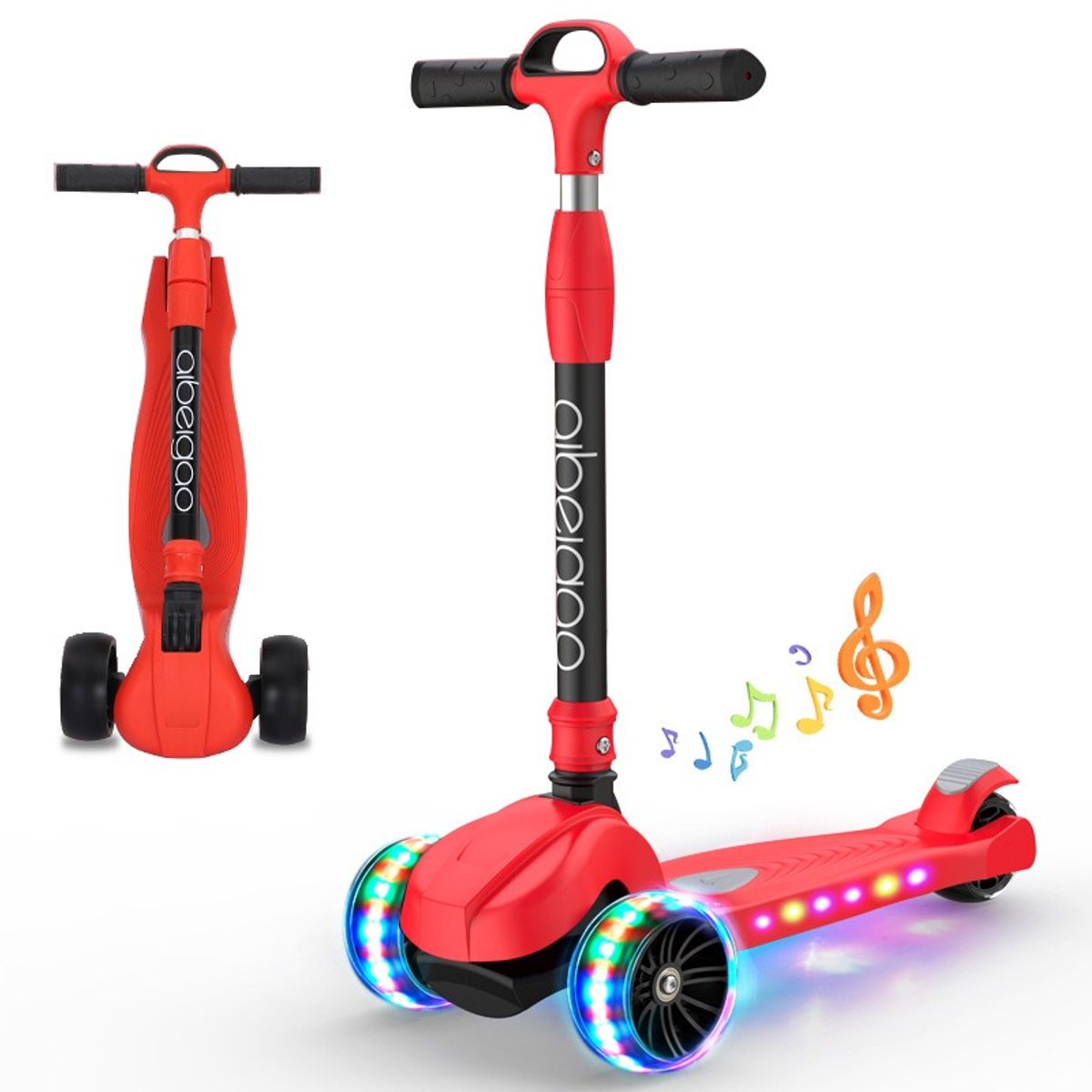 GENERICO - Scooter para niños o niñas con luces led plegable color rojo