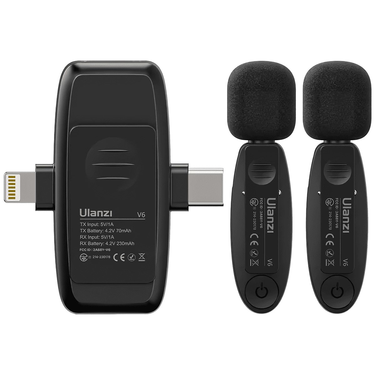 ULANZI - Micrófono Inalámbrico ULANZI V6 Multiconexión Universal Dual para Android iPhone y Cámara