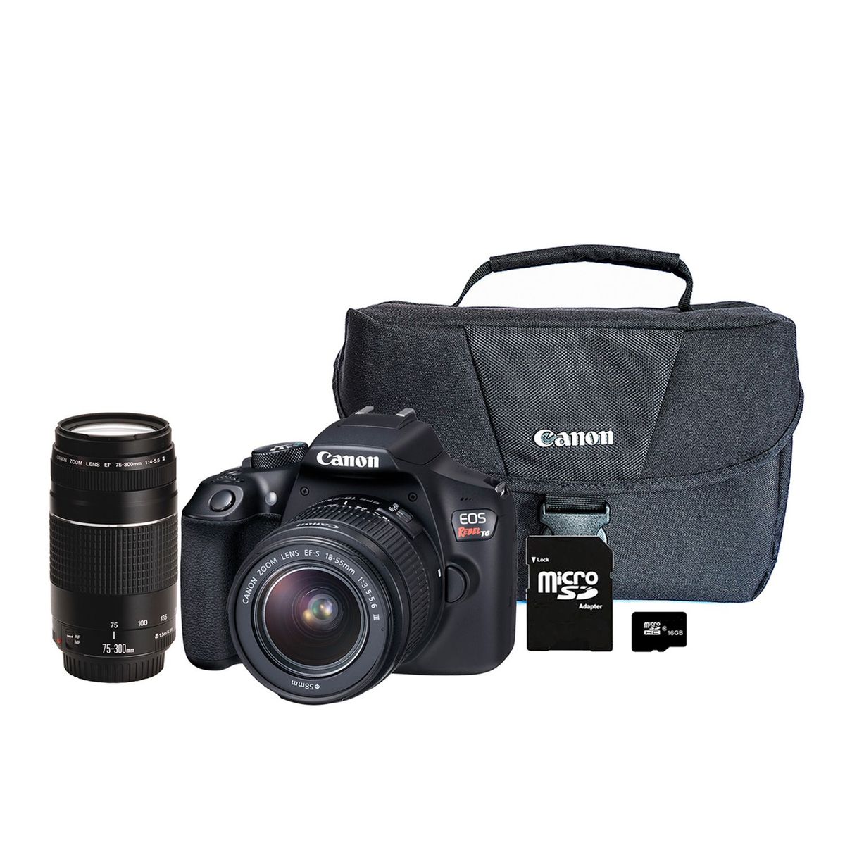 CANON - Cámara T6 con Lente 18-55mm + Lente EF75-300mm III + Memoria + Maletín 