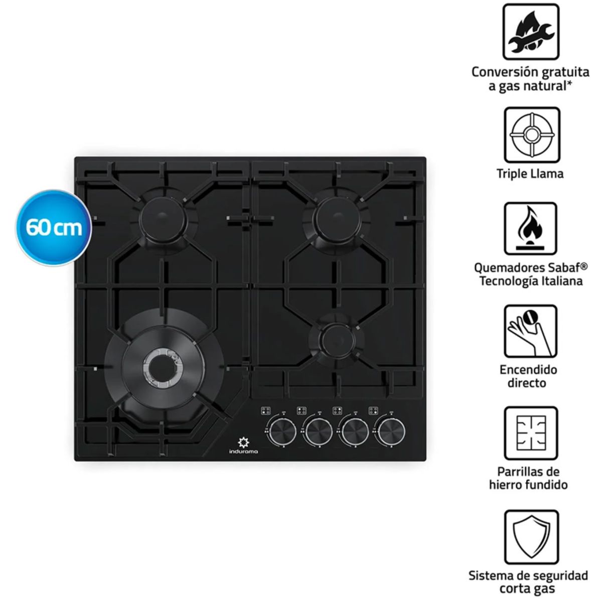 Cocina Empotrable Indurama EGASI-604CGNE 4 Hornillas, marca INDURAMA - Foto Principal