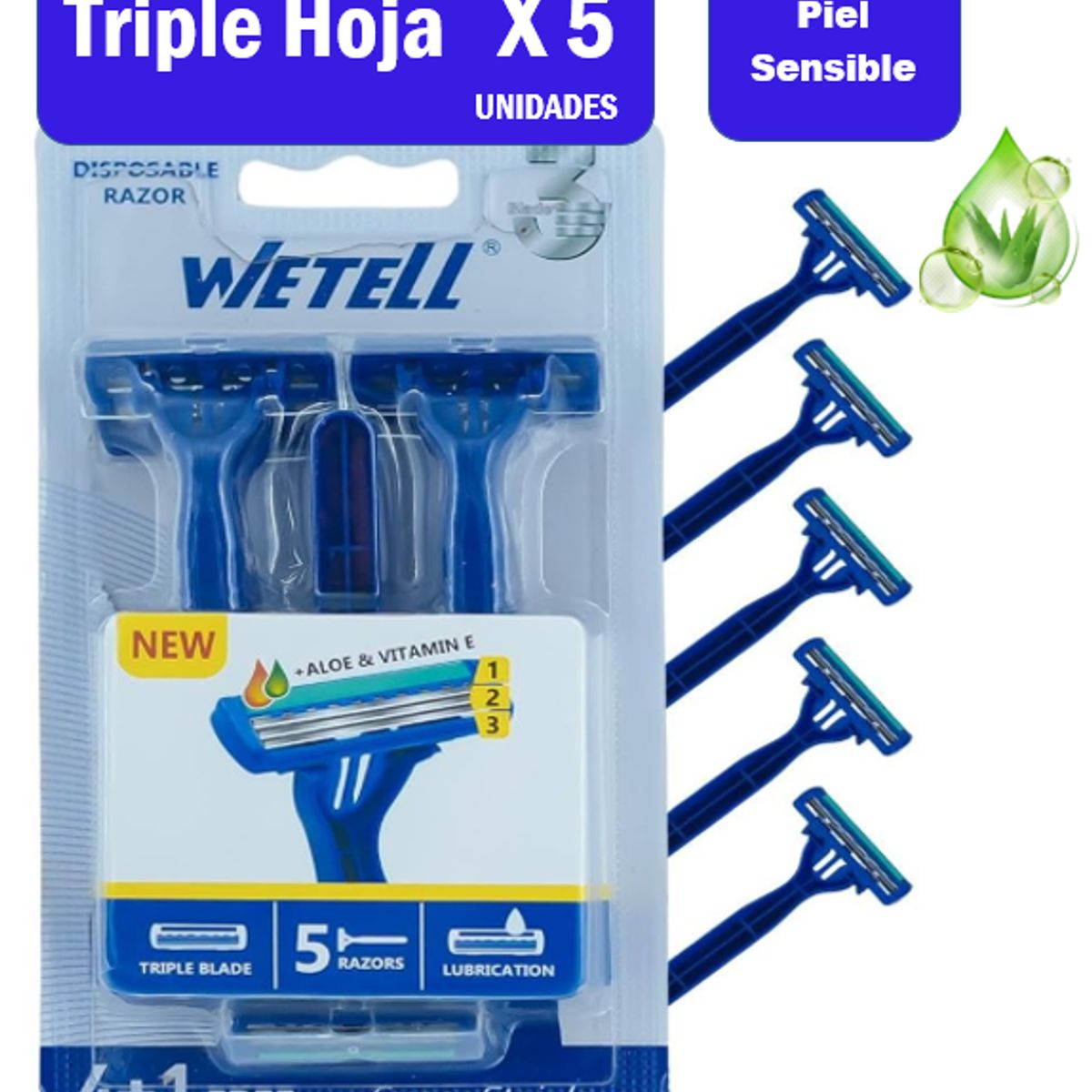 GENERICO - Máquina de Afeitar Wetell Prestobarba Triple hoja Extra Suave Empaque 5 Und