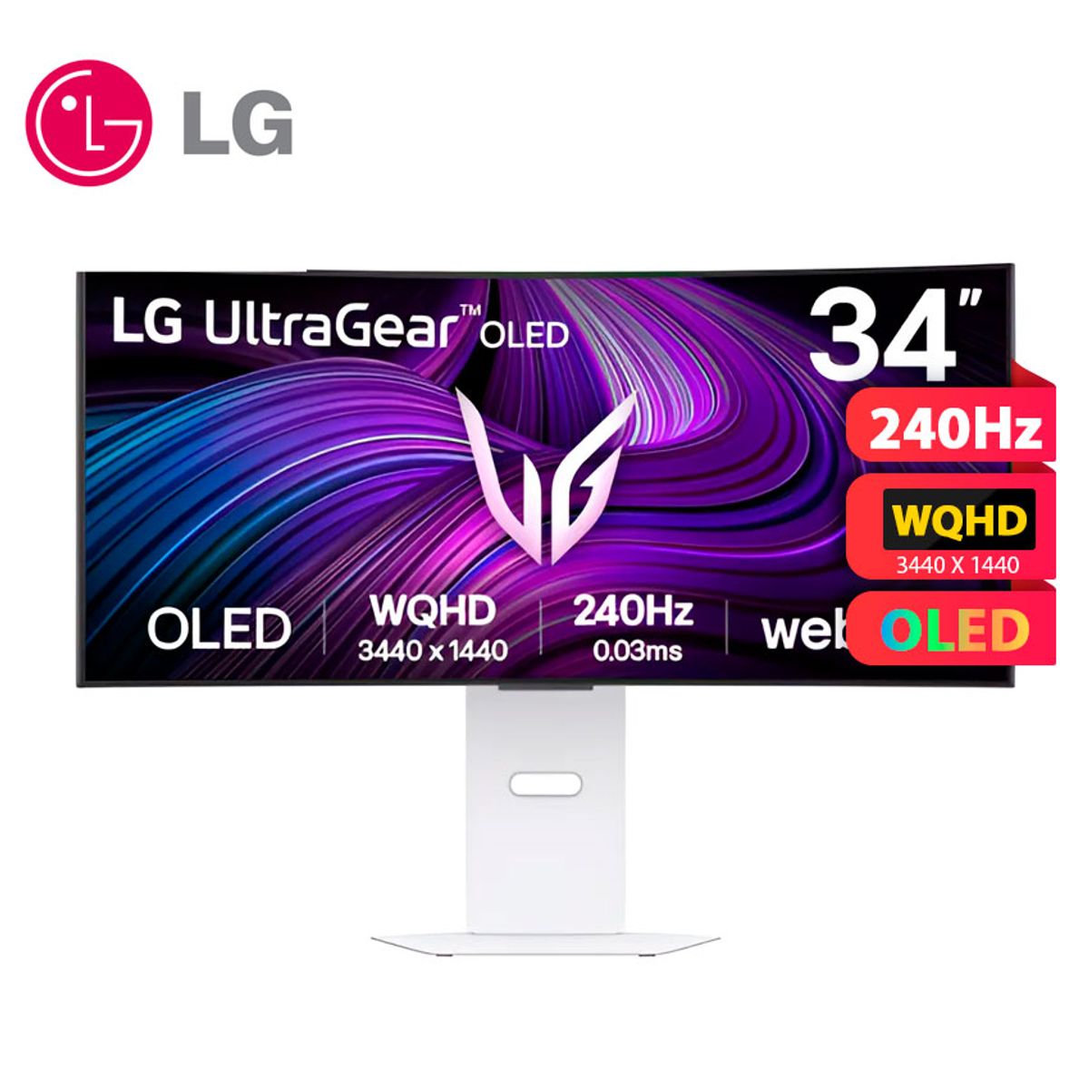 LG - Monitor LG UltraGear 34GX90SA-W 34 OLED Curvo 800R UWQHD 3440x1440 Blanco 240Hz
