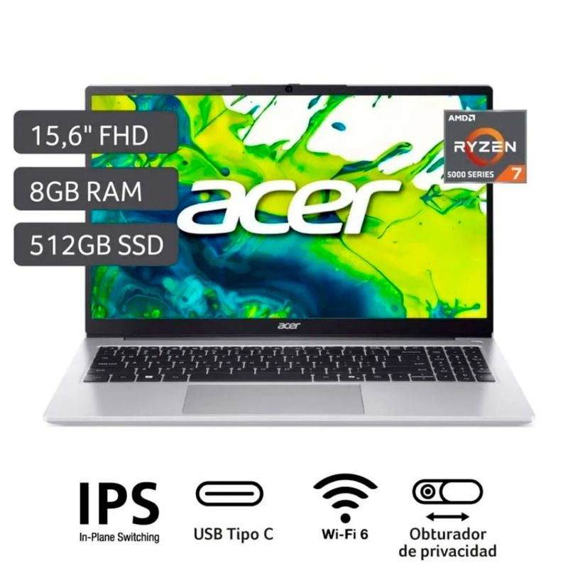 ACER - Acer Aspire AL15-43P-R8W7 Amd Ryzen 7 5825U 8Gb Ram 512Gb Ssd Pantalla 15.6" Fhd Windows 11