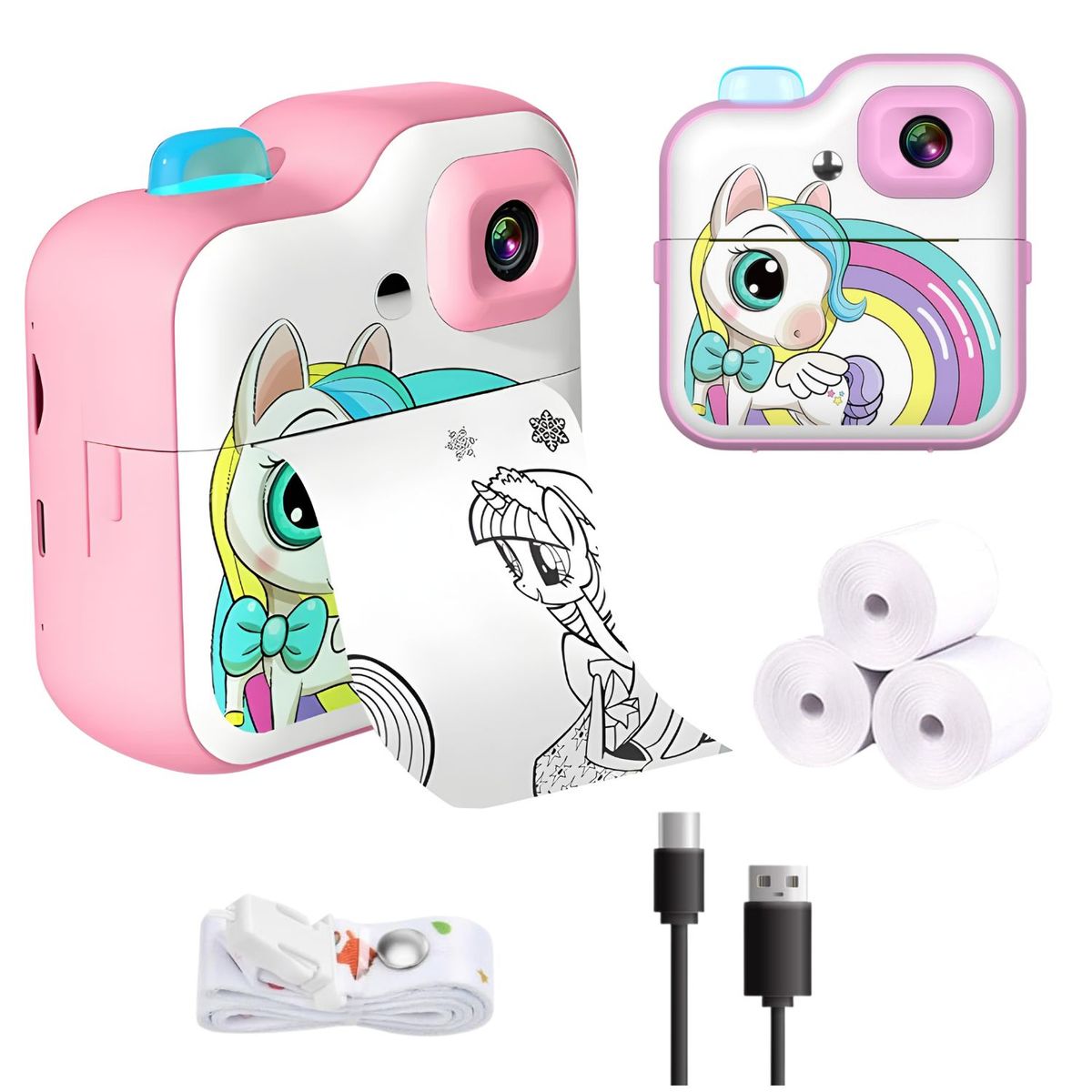 GENERICO - Cámara para Niños 1080p con Impresora Térmica Filtros Video HD y Diseño Unicornio