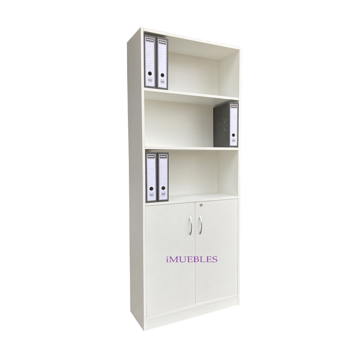 TEMEL - Estante de Melamina 80 cm con Puertas Altas - Color Blanco