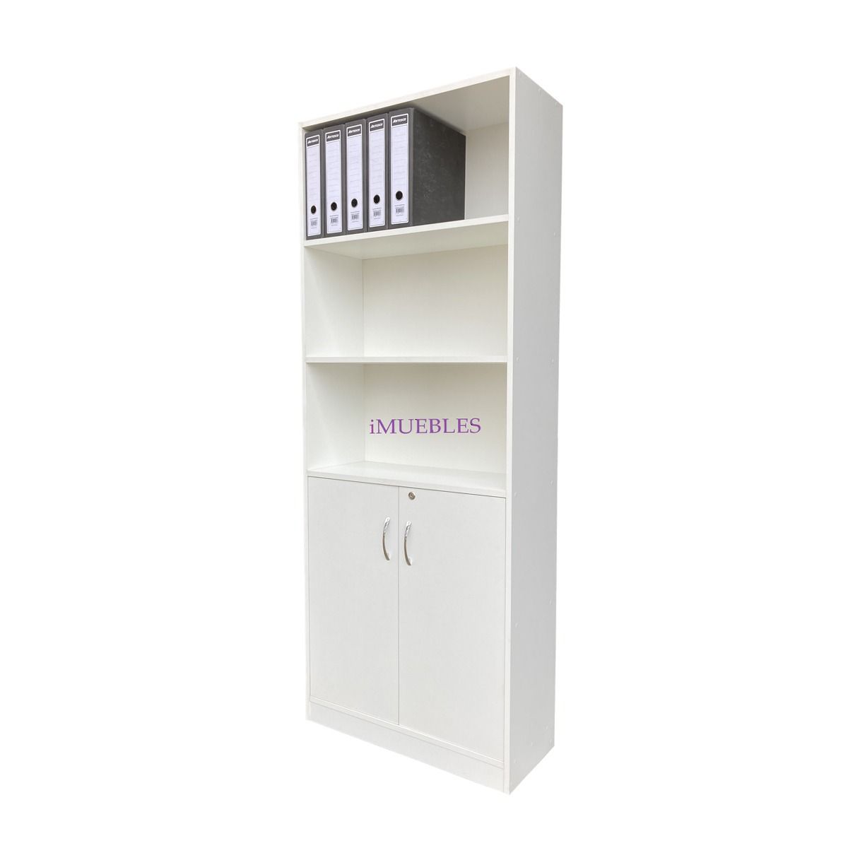 TEMEL - Estante de Melamina 80 cm con Puertas Altas - Color Blanco