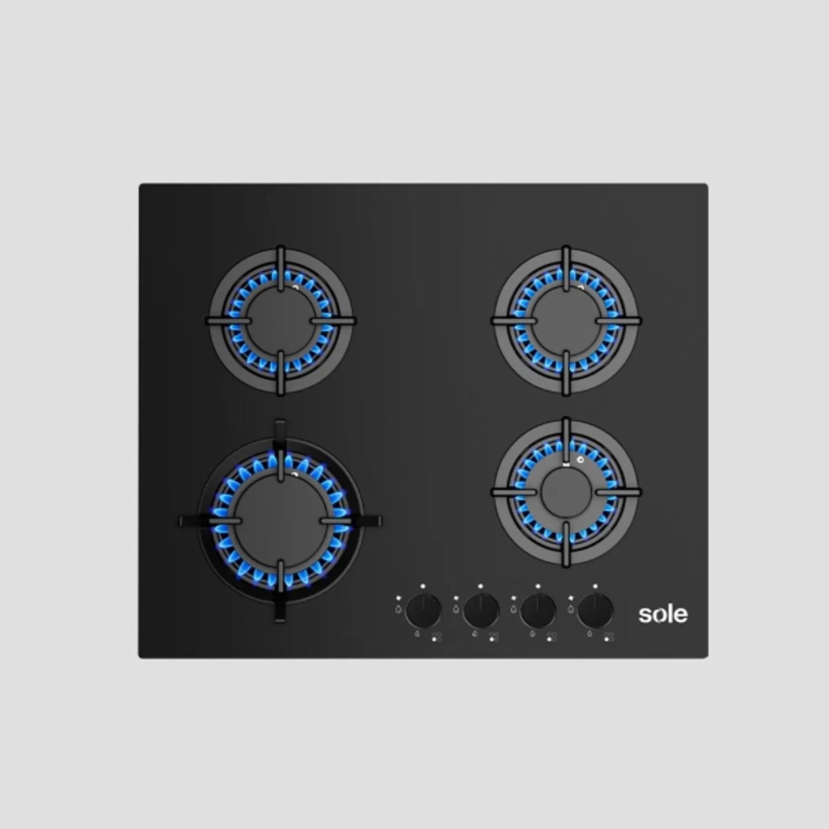 SOLE - Cocina Empotrable a Gas Sole SOLCO049 4 Hornillas 60 cm - Negro