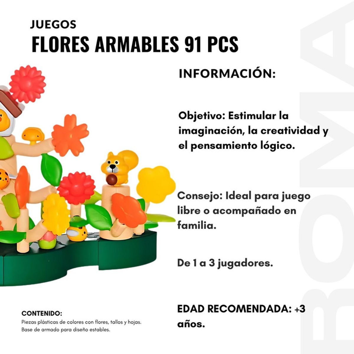 GENERICO - FLORES ARMABLES 91 PIEZAS JUEGO DIDÁCTICO