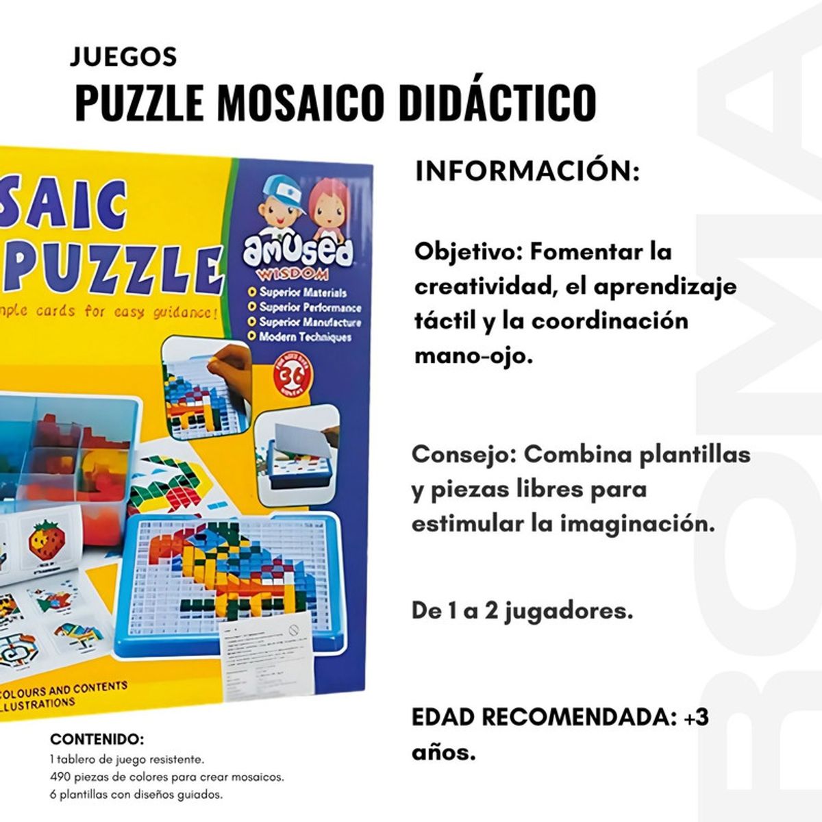 GENERICO - PUZZLE MOSAICO DIDÁCTICO 490 PIEZAS