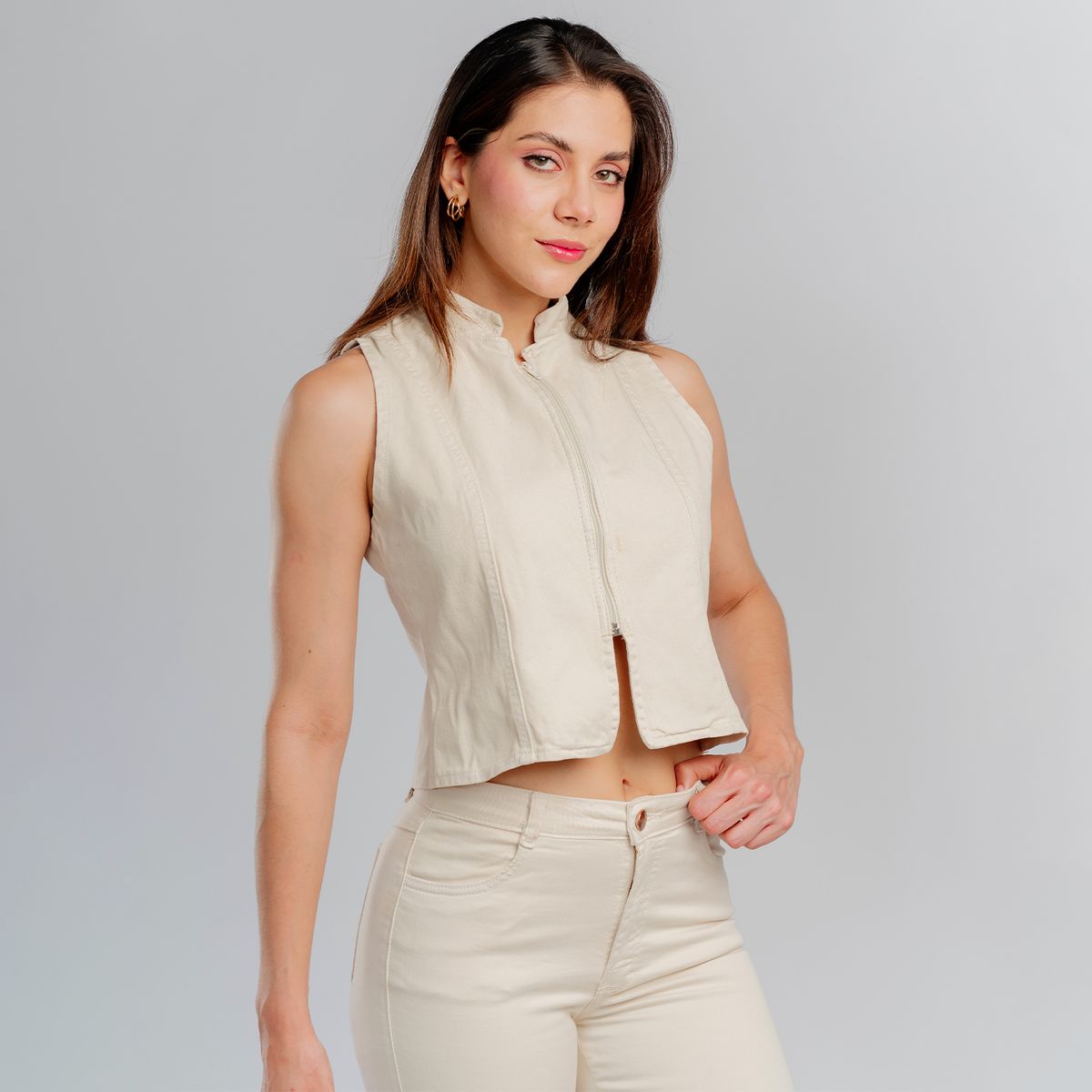 ROXJES JEANS - Chaleco Corto Drill Marfil Mujer Roxjes