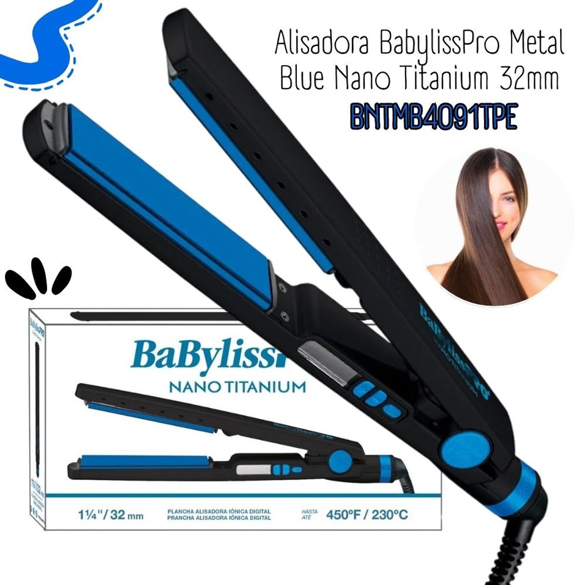 BABYLISS PRO - Alisadora BabylissPro Metal Blue Nano Titanium 32mm  BNTMB4091TPE