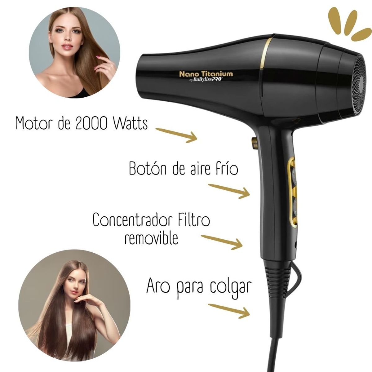 BABYLISS PRO - Combo BabylissPro Edicion Ilimitada Plancha Black Gold + Secador Nano Gold - BNTBGPP43PE
