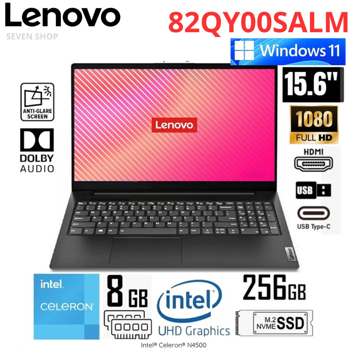 LENOVO - Laptop Lenovo V15 G2 IJL 156 FHD Intel Celeron N4500 8GB RAM 256GB SSD 82QY00SALM