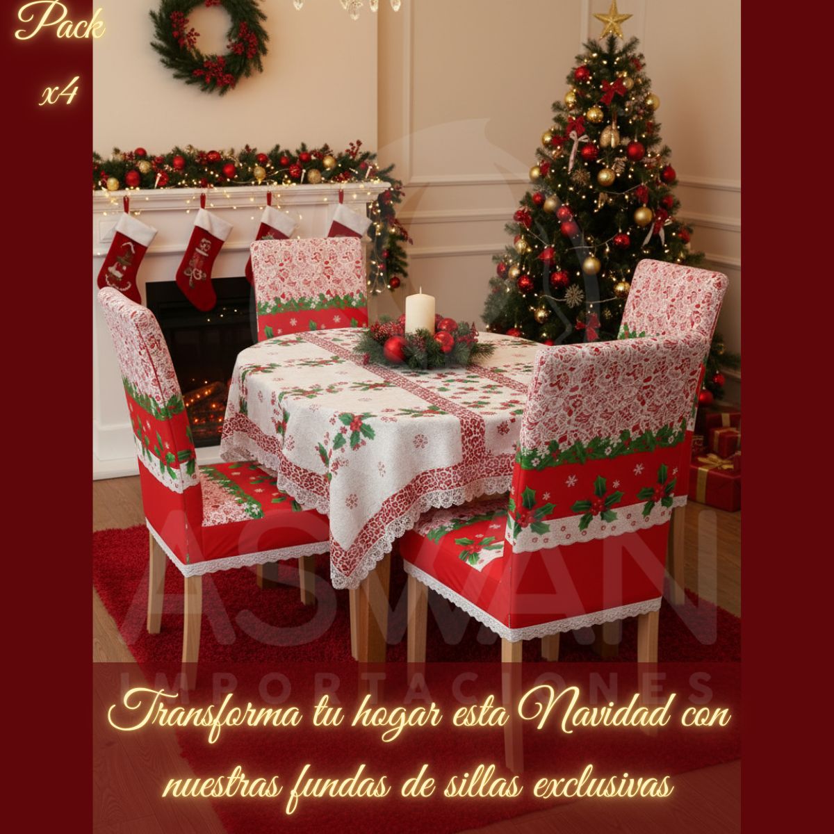 GENERICO - Pack x4 Fundas de Sillas Navideñas