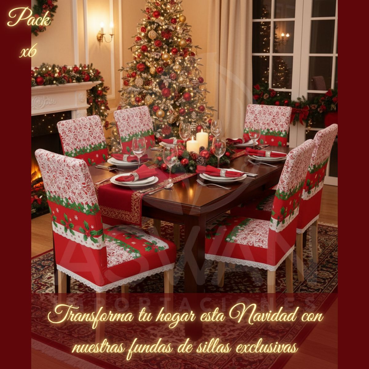 GENERICO - Pack x6 Fundas de Sillas Navideñas