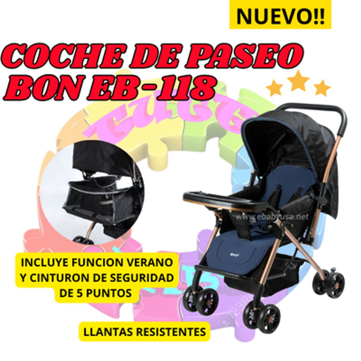 EBABY - COCHE DE PASEO PARA BEBE  BON RECLINABLE - AZUL
