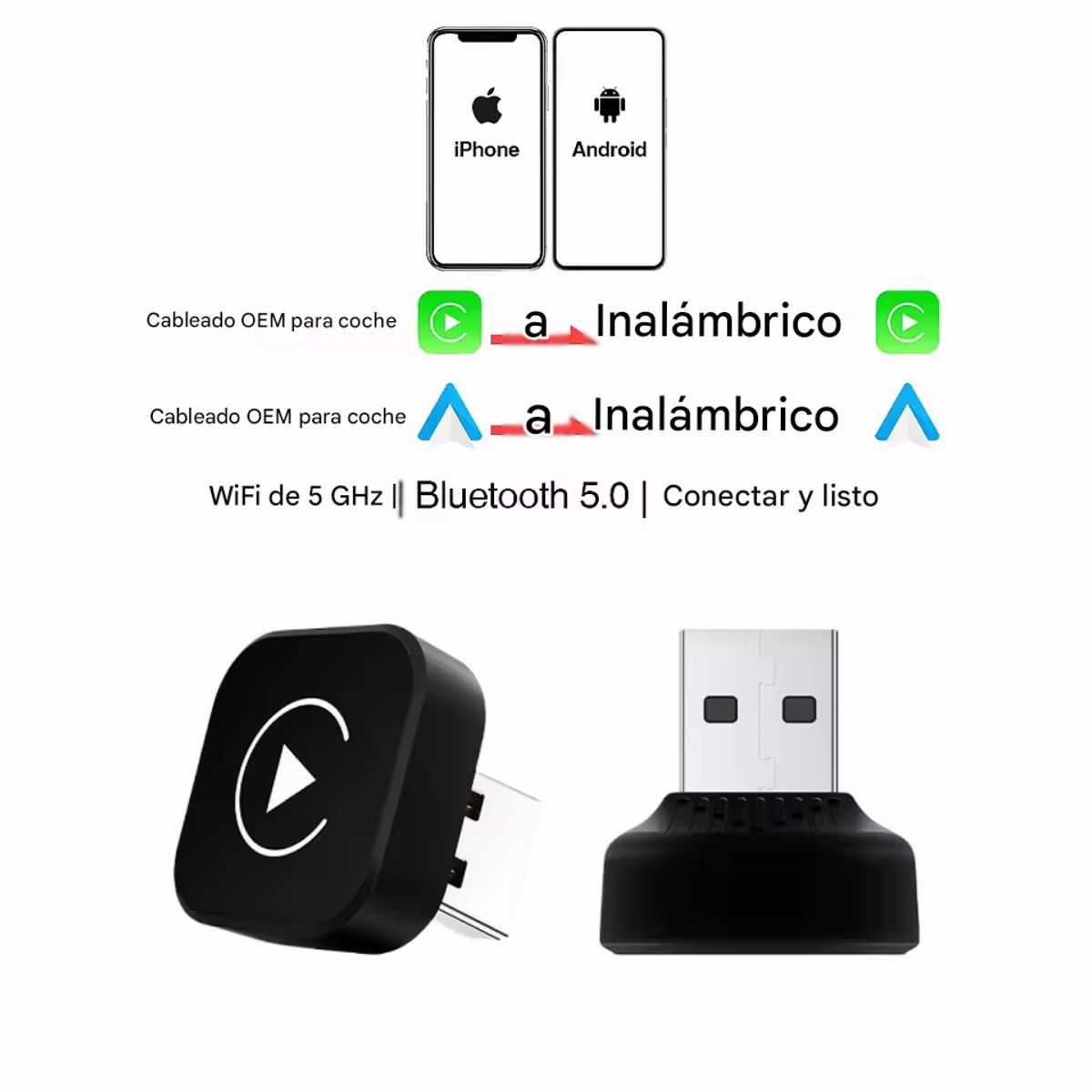 GENERICO - Mini adaptador a CarPlay - Android Auto inalámbrico