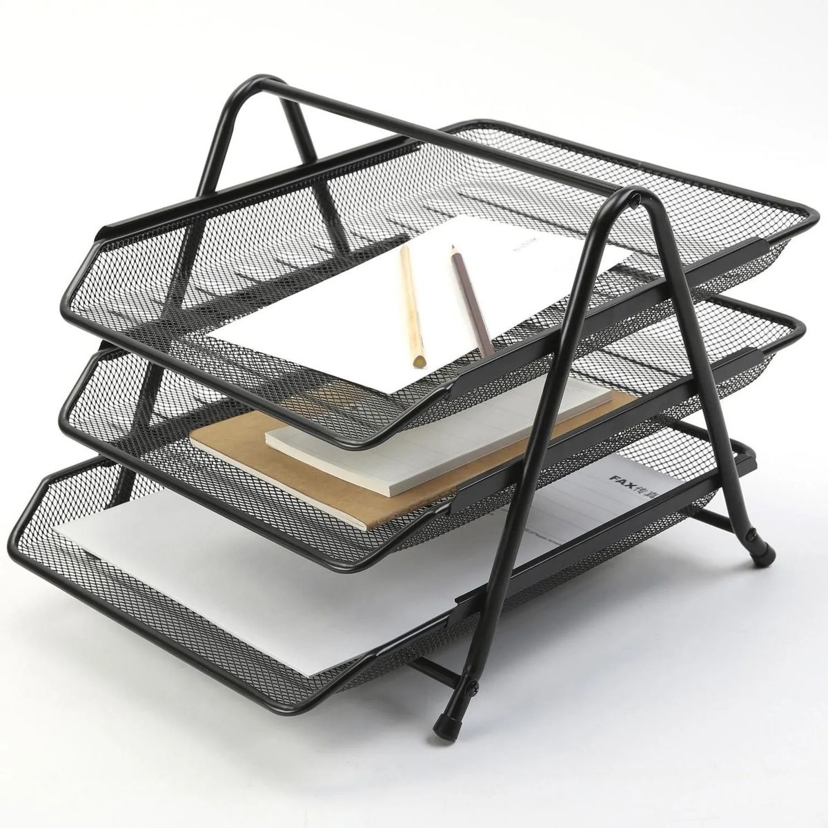 GENERICO - Organizador De Escritorio Metálica Oficina 3 Niveles Negro